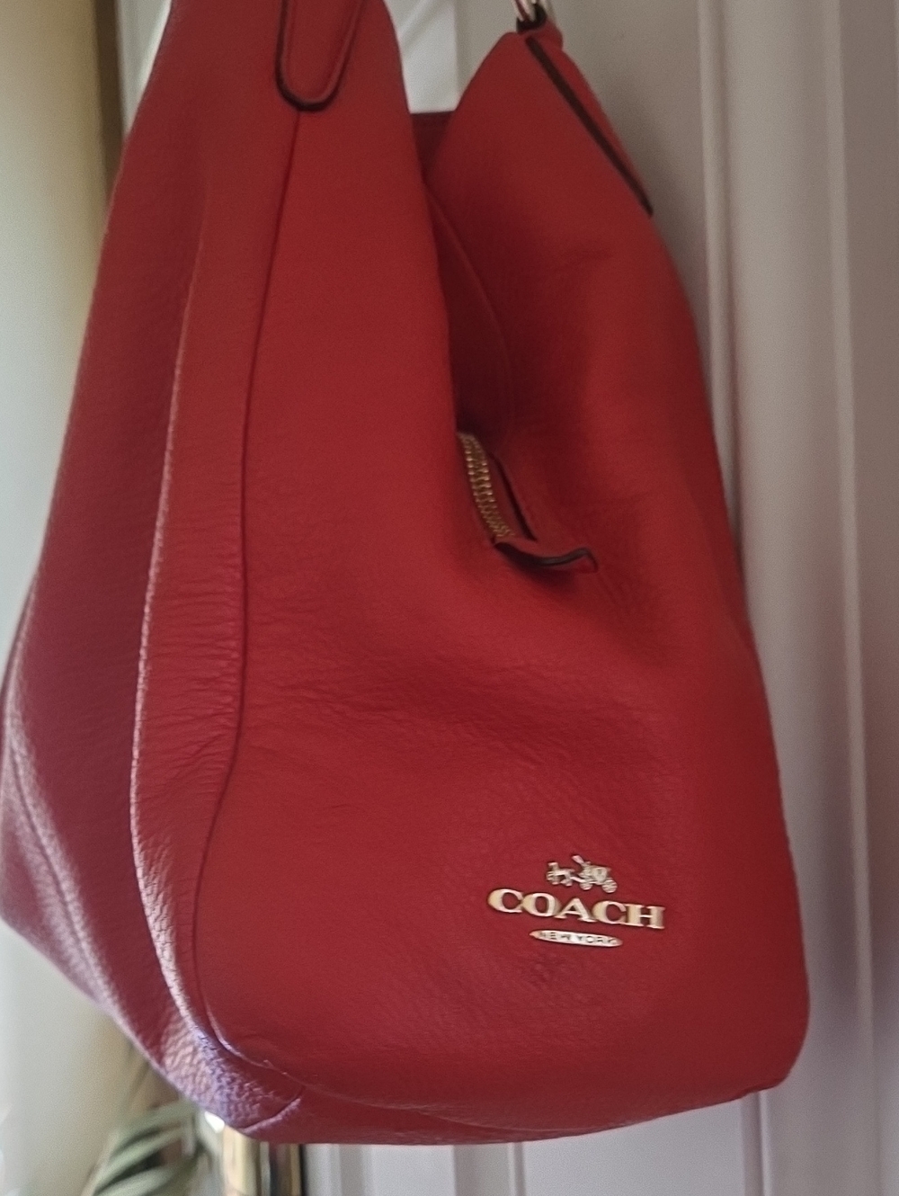 Coach Orange Leather Shoulder Hobo Bag with Gold Logo